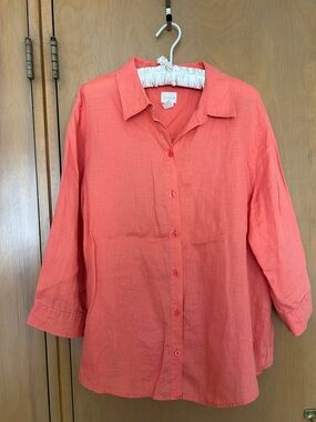 Chico's Coral Button-Down Linen Blend Shirt